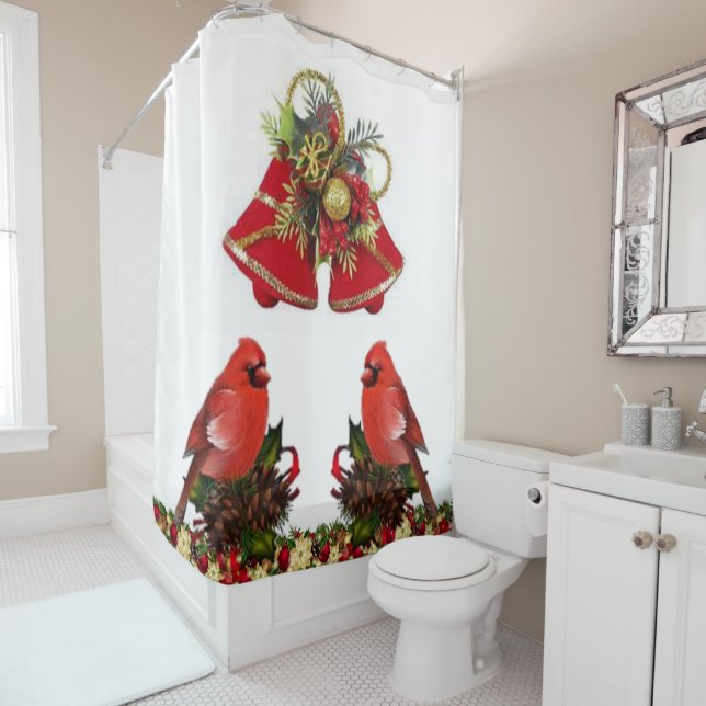 Rideau de douche Oiseaux de Noël (En situation)