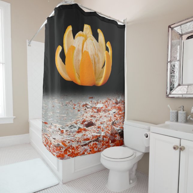 Rideau de douche orange noir (En situation)