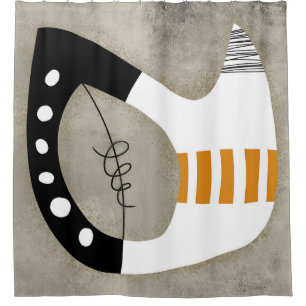 Rideau de douche - Orange Noir et Blanc Forme libr