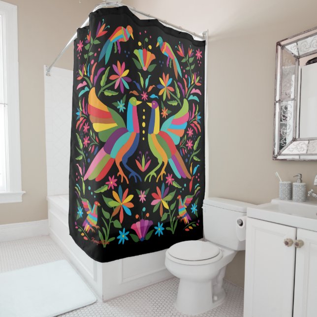 Rideau de douche Otomi mexicain (En situation)