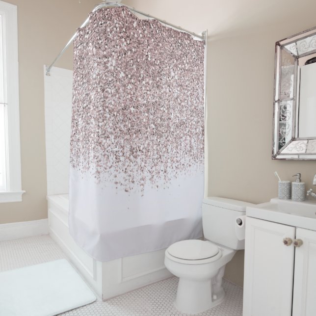 Rideau de Douche Pailleté Rose Clair et Scintillan (En situation)