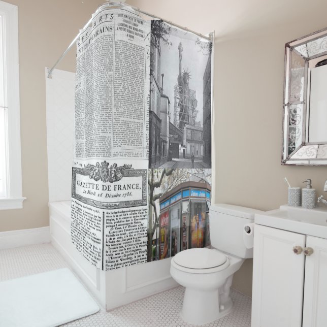 Rideau de douche Paris Journal français (En situation)