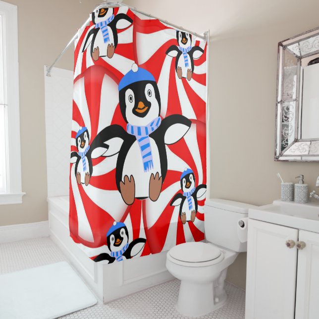 Rideau de douche Penguin de Noël (En situation)
