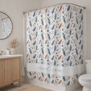 Rideau de douche personnalisé à plumes bohèmes flo