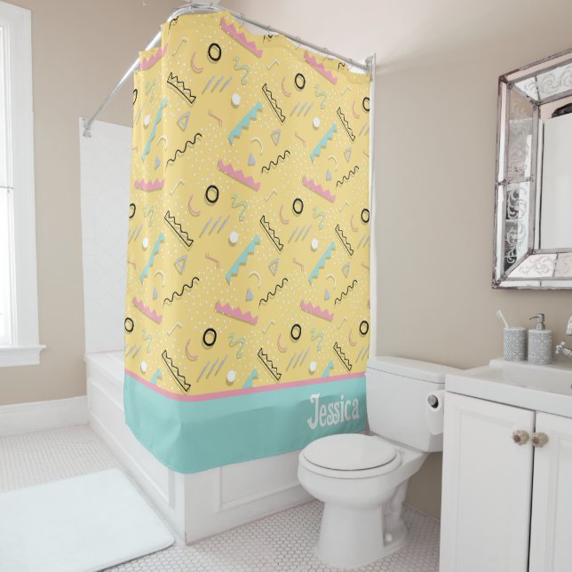 Rideau de douche personnalisé des années 80 et 90 (En situation)