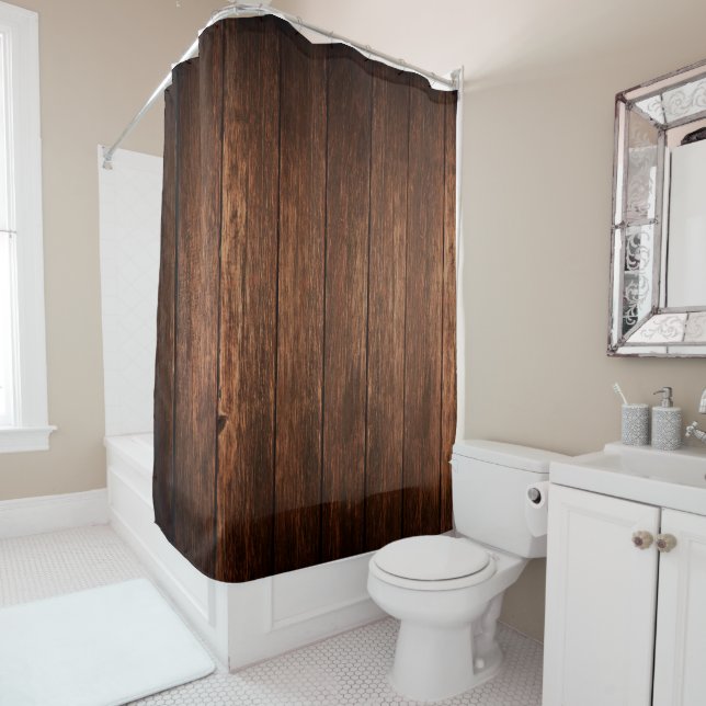 Rideau de douche personnalisé Grange Bois Pays Rou (En situation)