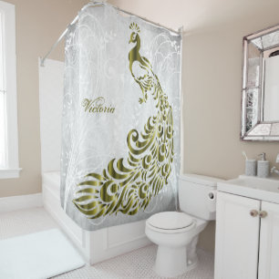 Rideau de douche personnalisé Peacock Or