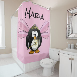 Rideau de douche Pingouin de fée rose
