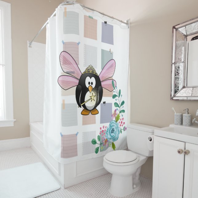 Rideau de douche Pingouin Fée Floral (En situation)