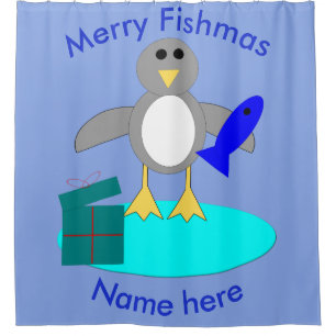 Rideau de douche pingouin pêche Noël joyeux