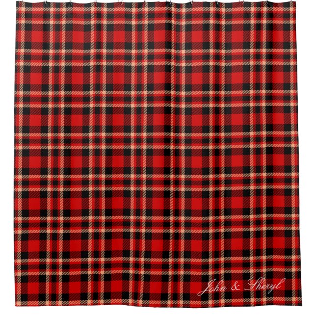 Rideau de douche plat classique rouge et noir tata (Devant)
