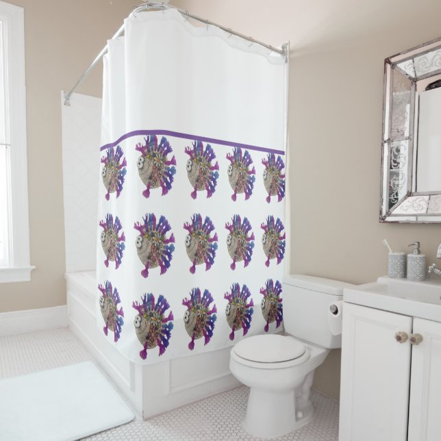 Rideau de douche - Poisson violet (En situation)