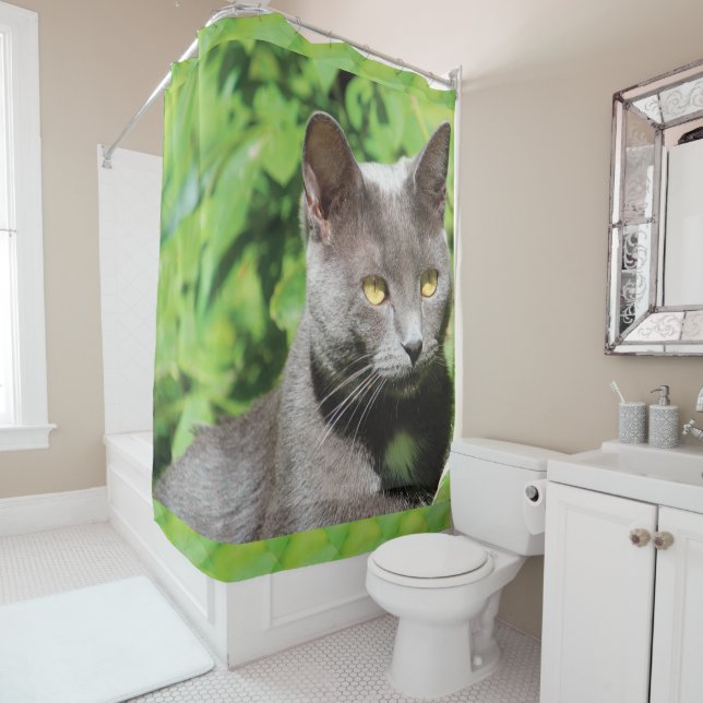 Rideau de douche pour chats gris Kitty (En situation)