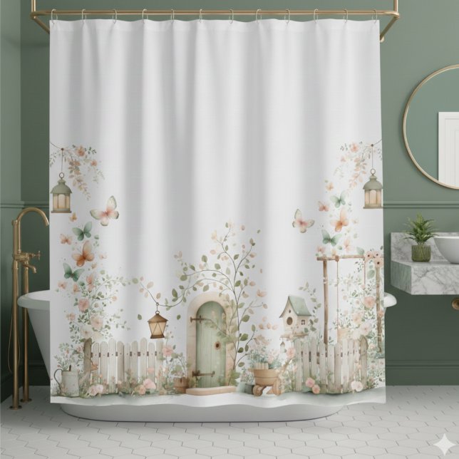 Rideau de douche pour jardin floral (cute whimsical elegant pretty cottagecore floral garden shower curtain)