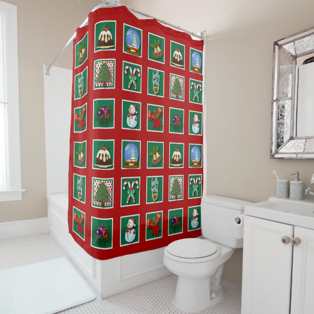 Rideau de douche "Quilt" de Noël (En situation)