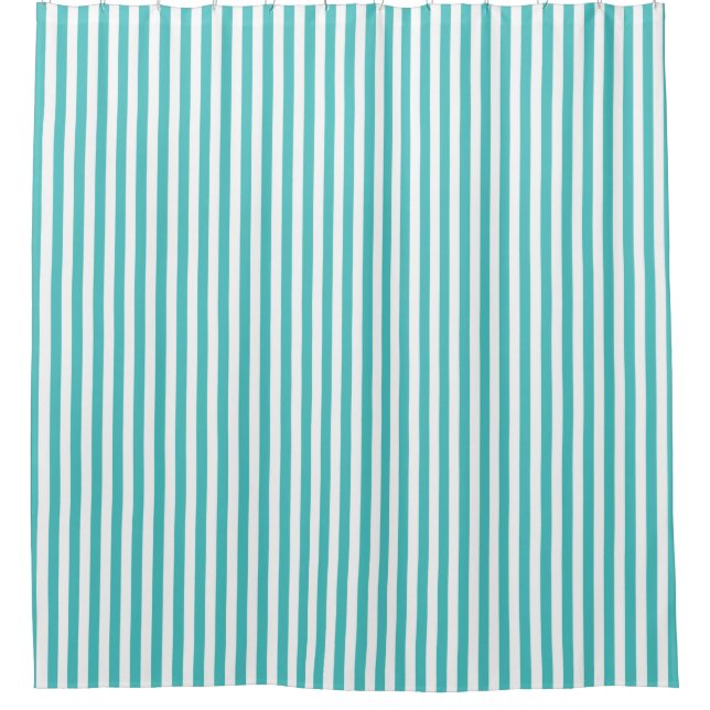 Rideau de douche rayé bleu et blanc turquoise (Devant)