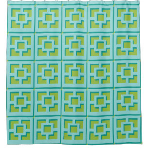 Rideau de douche Retro Turquoise et Vert Trellis