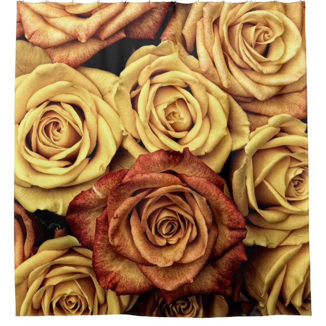 Rideau de douche romantique jaune rose (Devant)