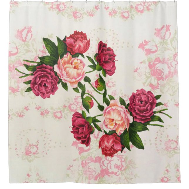 Rideau de douche rose Roses (Devant)