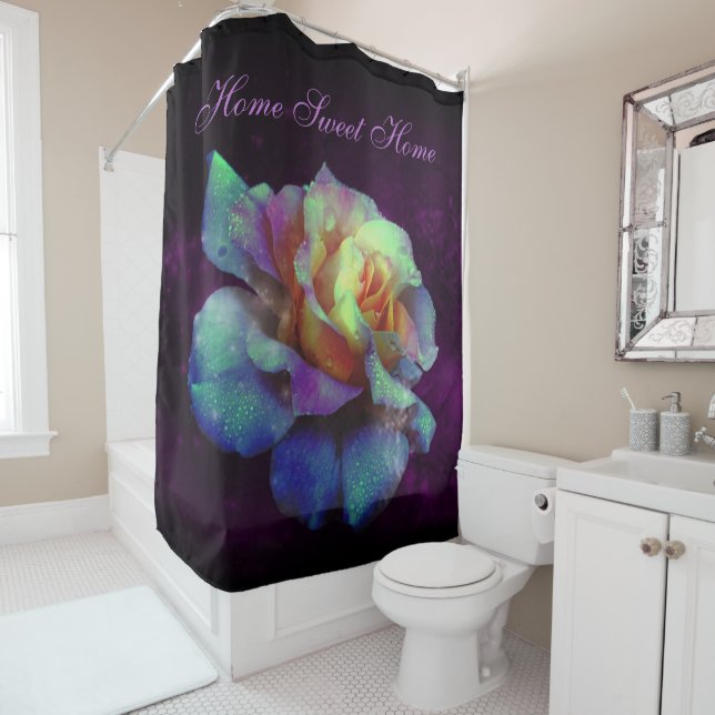 Rideau de douche Rose violet Turquoise baisé (En situation)