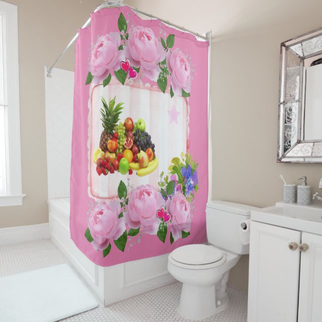 Rideau de douche Roses roses roses Fruit (En situation)