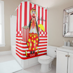 Rideau de douche Rouge Blanc Popcorn Gratuit Clown