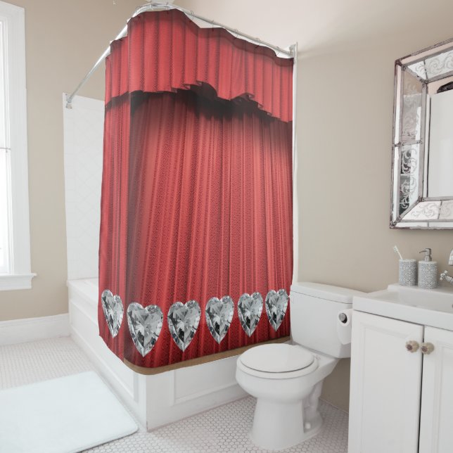 Rideau de douche rouge diamant blanc (En situation)
