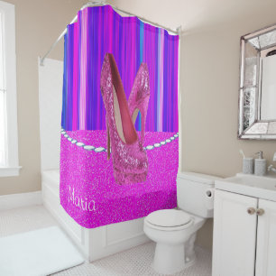 Rideau de douche talons roses