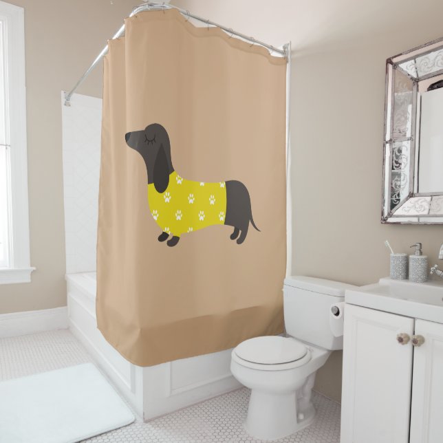 Rideau de douche teckel marron (En situation)