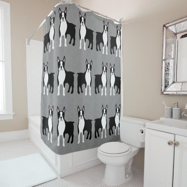 Rideau de douche Terrier de Boston (En situation)