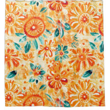 Rideau de douche tropicale orange soleil