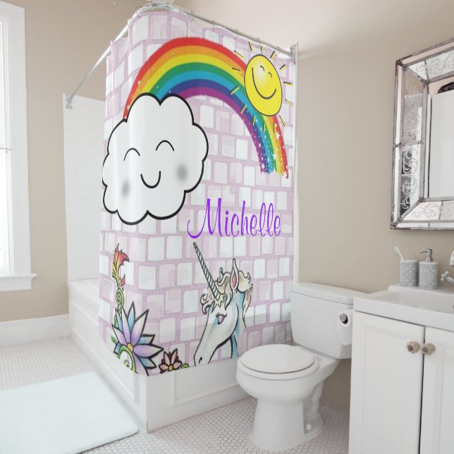 Rideau de douche Unicorn arc-en-ciel (En situation)