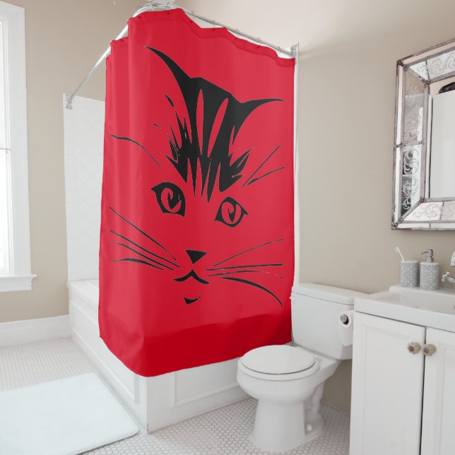Rideau de douche visage de chat (En situation)
