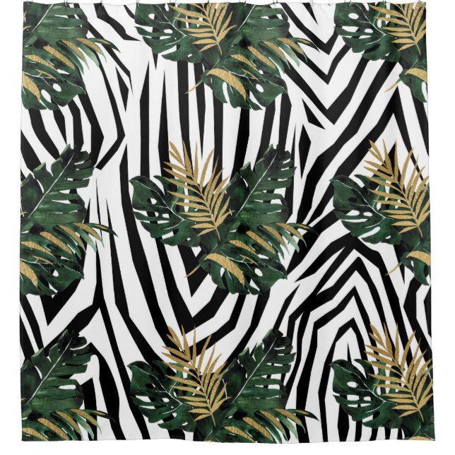 Rideau de douche Zebra Imprimer Tropical  (Devant)