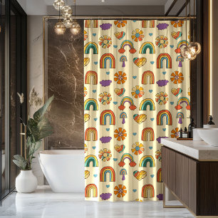 Rideau de style années 70, motif arc-en-ciel paste