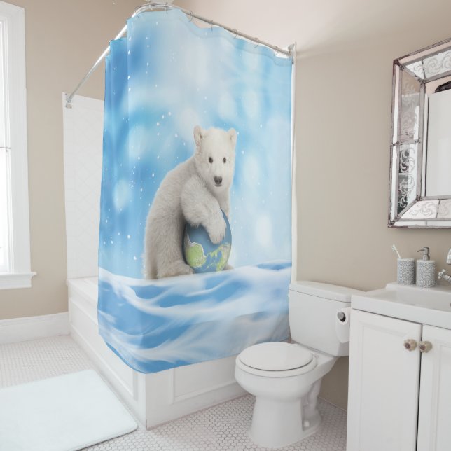 Rideau en douche arctique du monde d'ours blanc (En situation)