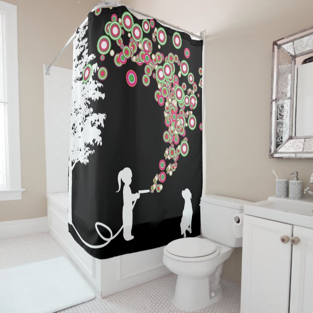 rideau en douche banksy de noir de style de (En situation)