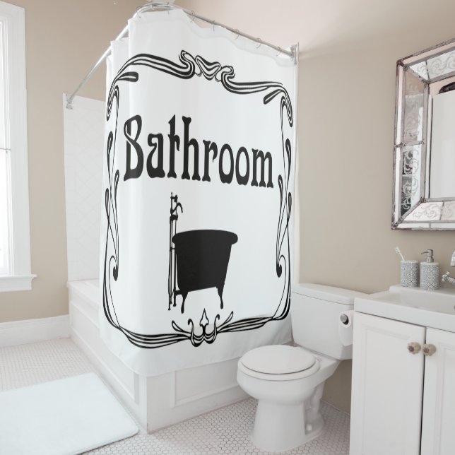 Rideau en douche blanc de noir de baignoire de (En situation)