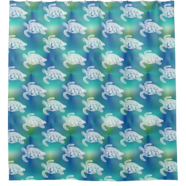 Rideau en douche blanc de vert bleu de tortues de (Devant)