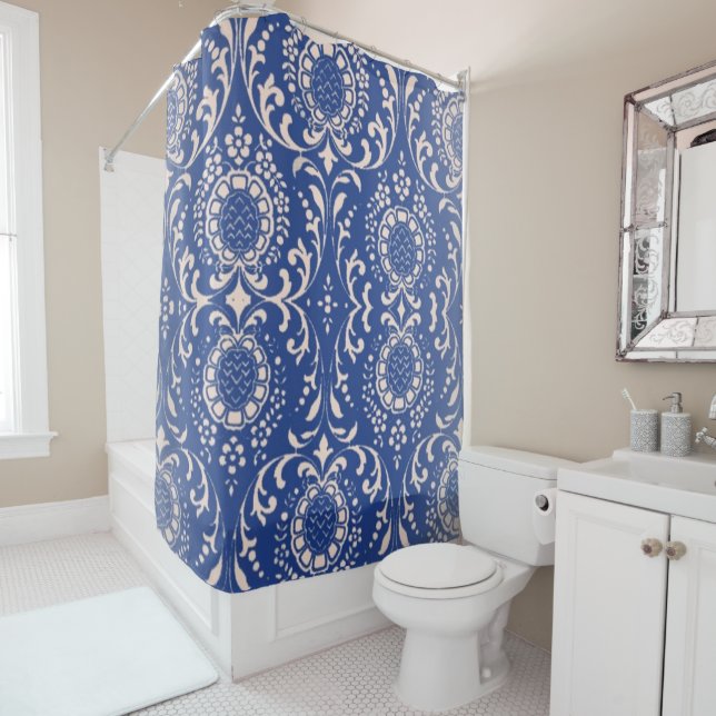 Rideau en douche bleu de salle de bains de Toile (En situation)