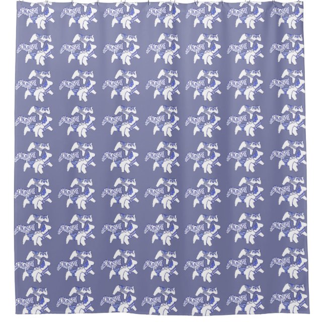 Rideau en douche bleu et blanc de cheval de Dala (Devant)