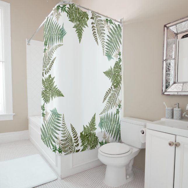 Rideau en douche botanique de feuille de fougères (En situation)