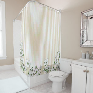 Rideau en douche chic de fleurs et de rayures de
