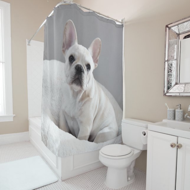 Rideau en douche crème de Frenchie (En situation)