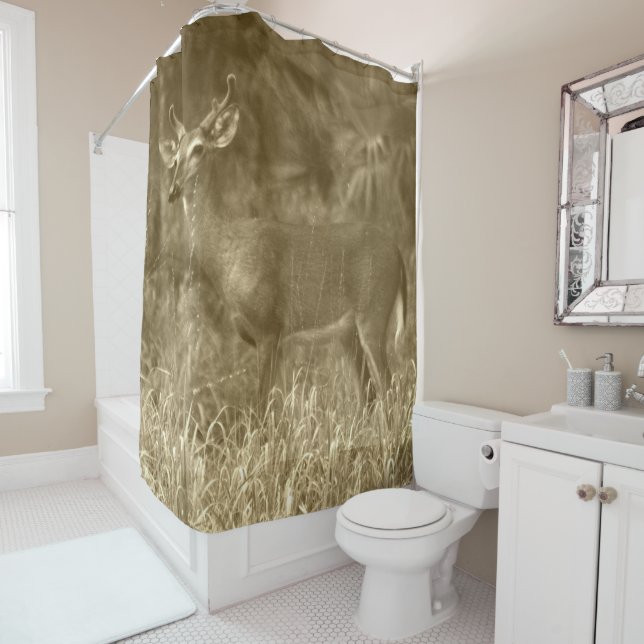 Rideau en douche de cerfs communs de mâle (En situation)