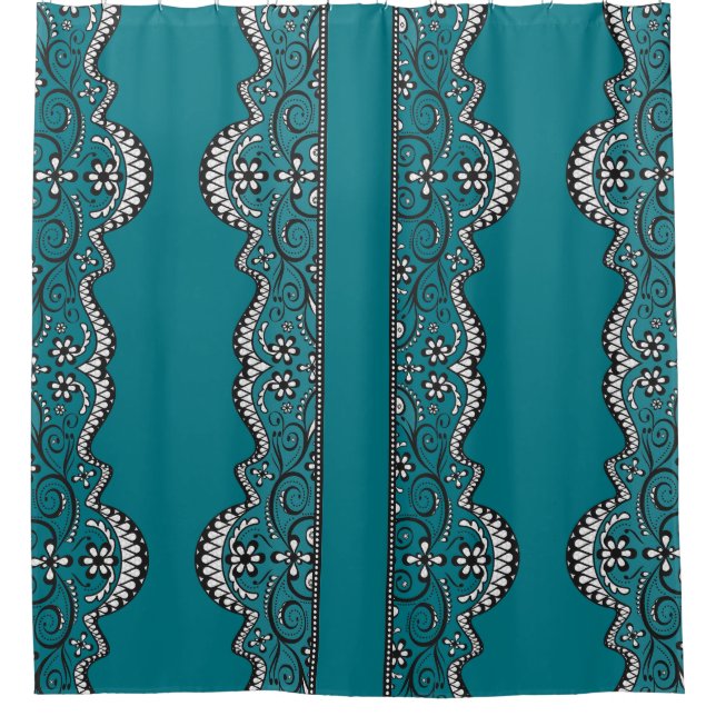 rideau en douche élégant turquoise de panneau noir (Devant)