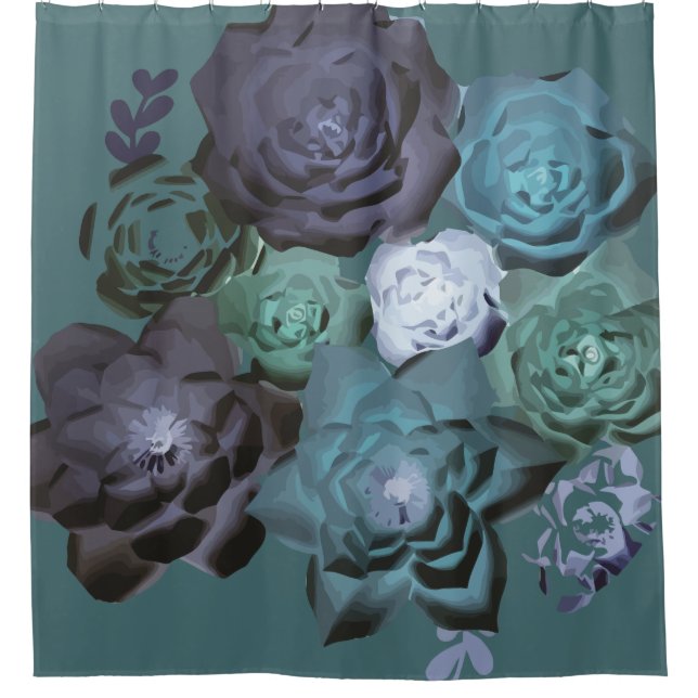 Rideau en douche floral turquoise abstrait (Devant)