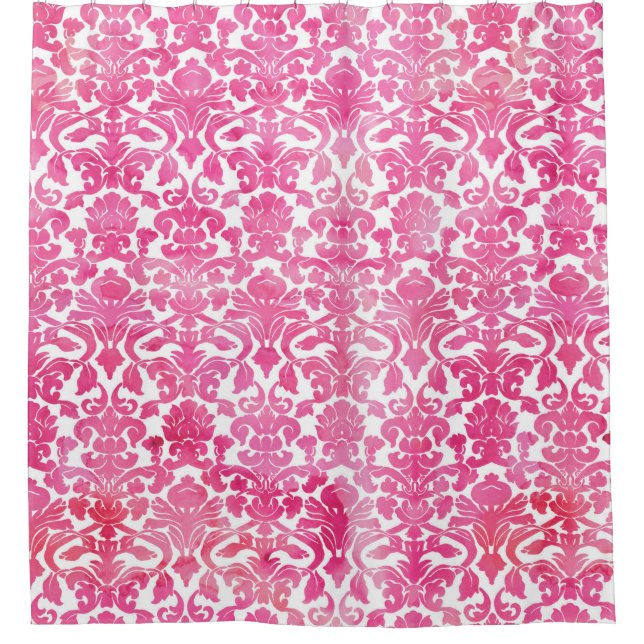 Rideau en douche fuchsia de damassé d'aquarelle de (Devant)