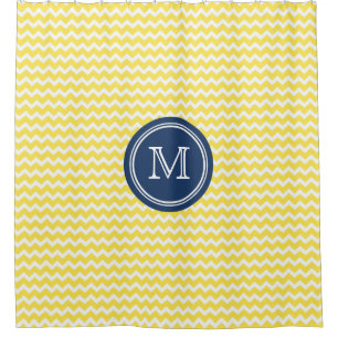 Rideau en douche jaune de monogramme de bleu