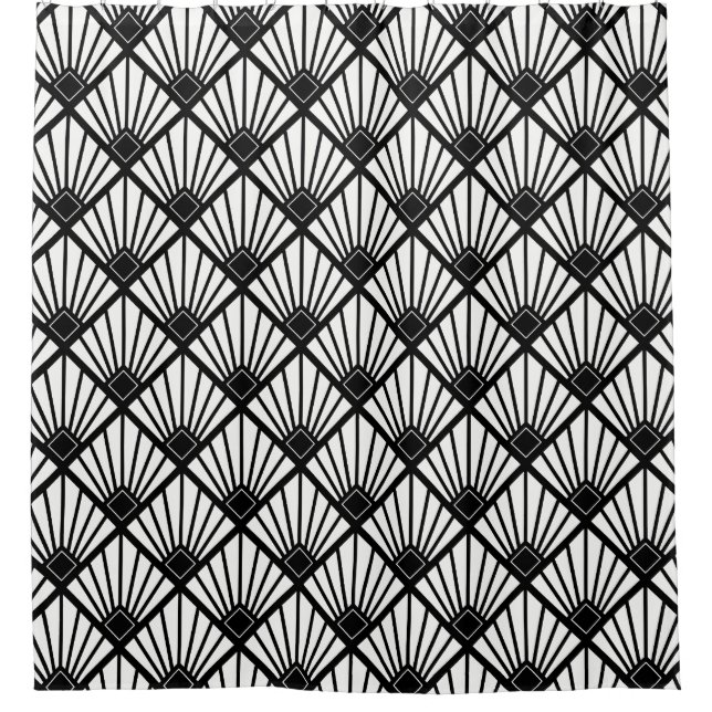 Rideau en douche - noir et blanc de fan d'art déco (Devant)